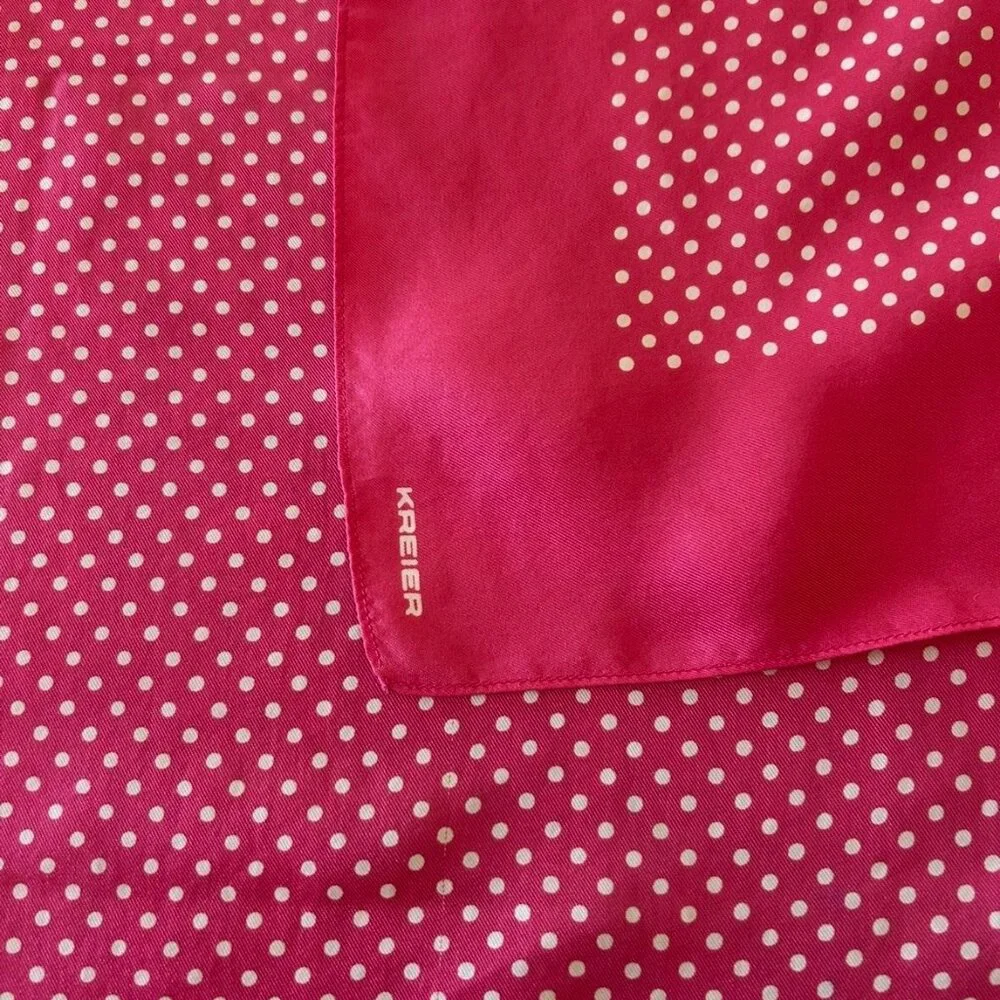 Kreier Pink with White Polka Dots Silk Scarf Made in Switzerland 26" x 26" - Picture 11 of 13